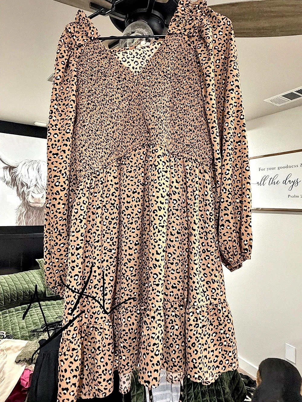 Leopard Print Mini Dress - V-Neck with Smocked Bodice & Ruffled Tiered